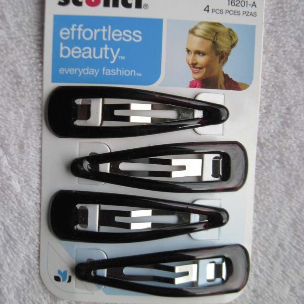 4 Scunci Dark Tortoiseshell 2 1/4" Epoxy Metal Snap Contour Hair Clips Conair